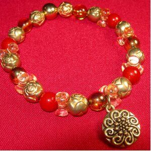 TDD Custom Made One Size Fits Most Chakra (#1581)Gold Rose Tibetan Yoga Bracelet